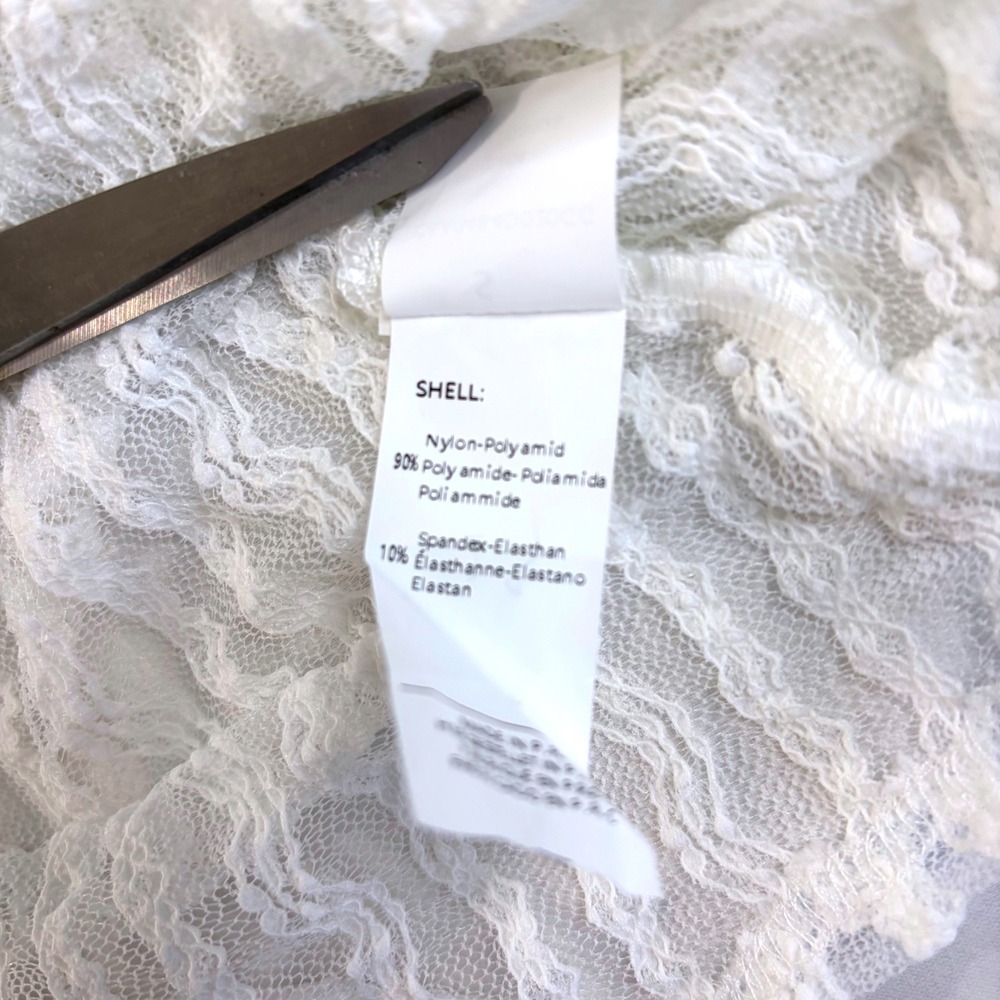 Popvil White Lace Ruched Swim Cover Up Top Short Sleeve Sheer Floral Small New - Picture 12 of 13